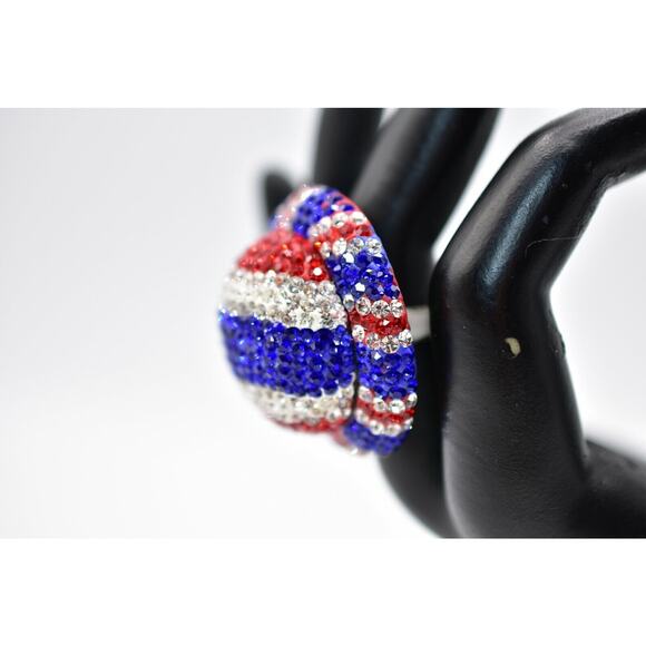 Statement Ring Sparkling Rhinestone Crystal Red White Blue Union Jack Shiny Bin7 - Picture 5 of 12